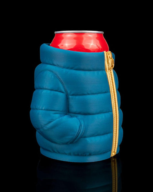Puffer jacket soda can holder