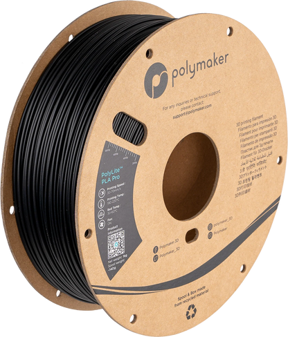 PolyMaker PolyLite PLA Pro black filament spool