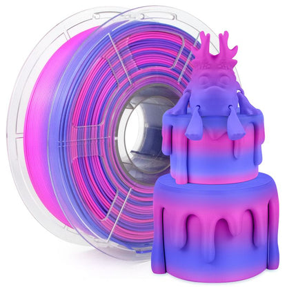 Pink purple blue gradient PLA+ filament spool