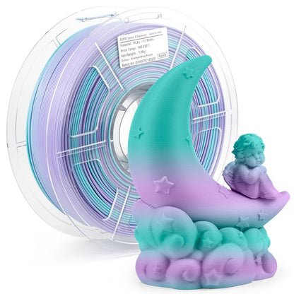 Blue green purple gradient PLA+ filament spool