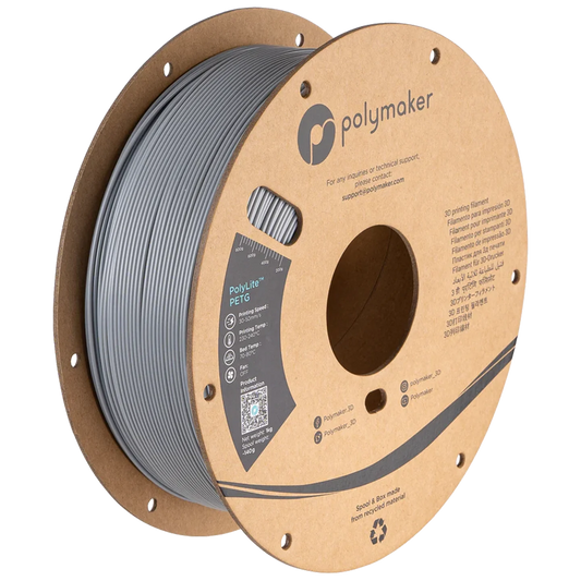 PolyMaker PolyLite PETG gray filament spool