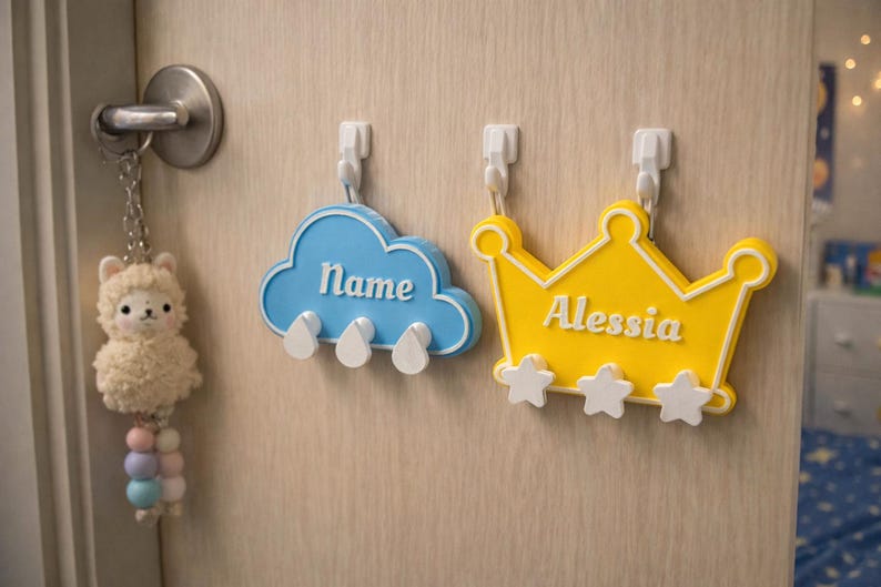 Custom name wall hook cloud and crown