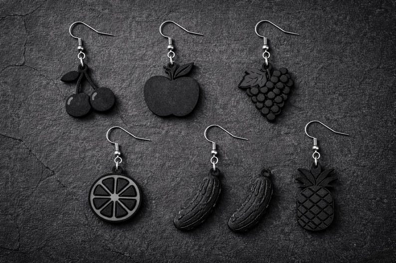 Gothic matte black fruit earrings