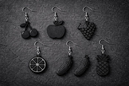 Gothic matte black fruit earrings