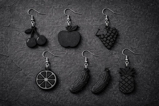 Gothic matte black fruit earrings