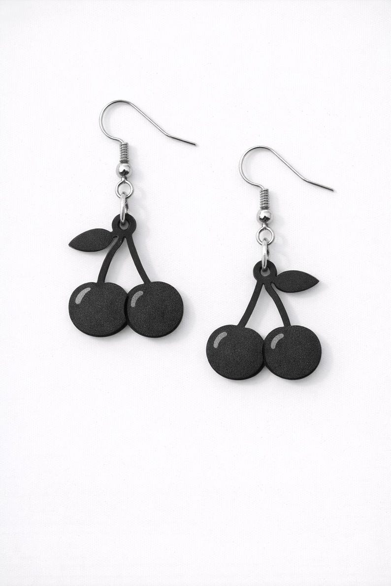 Gothic matte black fruit earrings