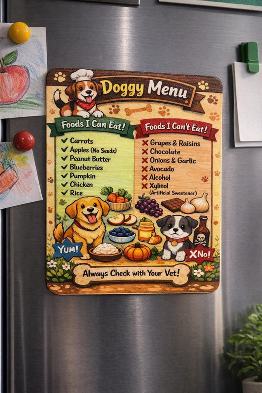 Dog food guide fridge magnet