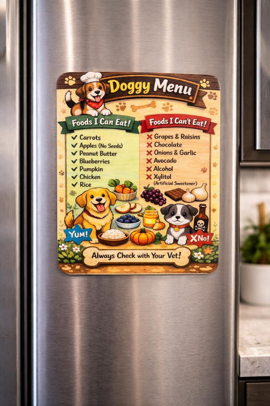 Dog food guide fridge magnet